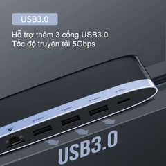 USB-C to 3*USB 3.0 + HDMI+Gigabit+PD 6 in 1 Converter