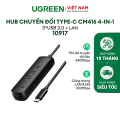 Bộ chia 4 cổng USB 3.0 UGREEN CM416 - Tốc độ truyền 480Mbps, khả năng tương thích rộng - 10917-USB2.0x3+LAN