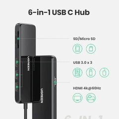 Hub Type C cho MacBook/ Laptop các thiết bị máy tính điện thoại hỗ trợ USB type C truyền âm thanh hình ảnh UGREEN 40873 50538 50539 70411 50209 50319 50516 50771 60557 50990 50989 50210 20197 - ghi đậm-6in1-80129