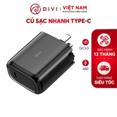 Củ sạc nhanh DIVI P2207 - Sạc nhanh PD, QC 3.0 Công suất 18W Cổng Type C - Hàng chính hãng - Bảo hành 12 tháng
