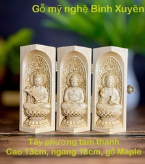 BỘ TƯỢNG TÂY PHƯƠNG TAM THÁNH CAO 13CM, GỖ MAPLE