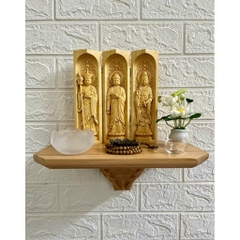 Combo Liên Hoa Tâm Phật gồm kệ treo tường gỗ Beech, bộ tượng 20cm, gỗ bồ đề