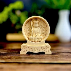 Tượng Địa Tạng Bồ Tát chạm 2 mặt giống nhau để ô tô, cao 12cm, gỗ Maple