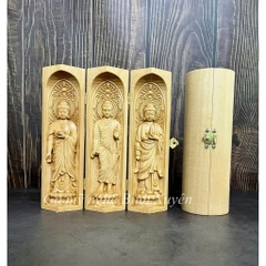 GỖ BỒ ĐỀ 20CM : BỘ TƯỢNG PHẬT A DI ĐÀ - PHẬT THÍCH CA - PHẬT DƯỢC SƯ