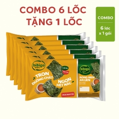 Combo 6 lốc(18 gói) rong biển Bibigo tăng 1 lốc vị ngẫu nhiên( truyền thống, muối hồng, BBQ, dầu mè)