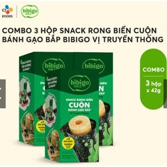 Combo 3 Hộp Snack rong biển cuộn bánh gạo bắp BiBiGo (6 cái/1 hộp)