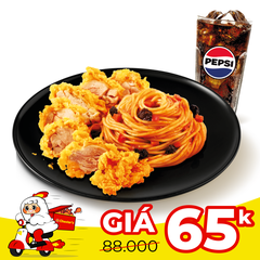 Spaghetti crispy chicken Chester's sauce + Pepsi