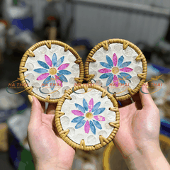 Blue and Pink Floral Mother of Pearl Coaster (HC024)