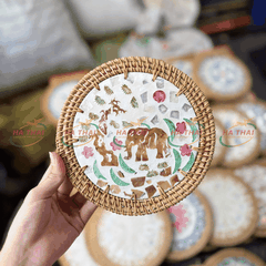 Mother of Pearl Coaster with Elephant in a Garden Pattern (MPC17)