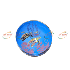 Coconut Shell Bowl with Turtle and Seascape Shape (CB078)