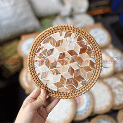 Large Brown Mother-of-Pearl Coaster with Geometric Pattern (MPC24)