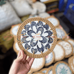 Large Coaster with Mother of Pearl Inlay and Black Floral Pattern (MPC22)