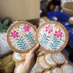 Wholesale Large Mother Of Pearl Coasters With 2 Flowers (MPC04)