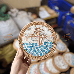 Mother of Pearl Coaster with Blue Seascape Pattern (MPC14)