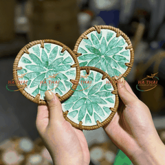 Beautiful Green Floral Inlaid Mother-of-Pearl Coaster (HC018)