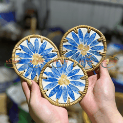 Sparkling Blue Floral Mother-of-Pearl Small Coaster (HC022)