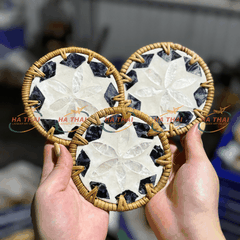 White Floral Inlaid Coaster with Black Border (HC019)