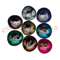 Beautiful coconut bowl with Thai golden elephant image (CB014)