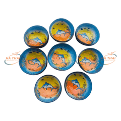 Lacquered coconut bowl with dolphin and ocean art (CB023)