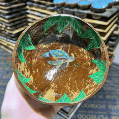 Custom designed lacquered coconut bowl with turtle motif (CB047)