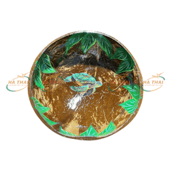 Natural Coconut Bowl With Green Leaf Sea Turtle Pattern (CB027)