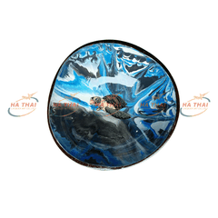 Sea Turtle Lacquer Coconut Bowl On Multi-Colored Stone Background (CB028)