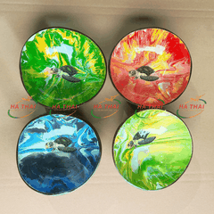 Custom designed lacquered coconut bowl with turtle motif (CB047)