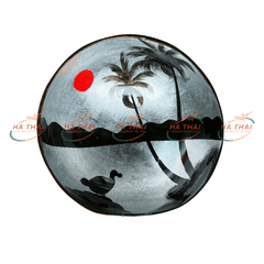 Wholesale Tropical Sea Scene Lacquer Art Coconut Bowl (CB030)