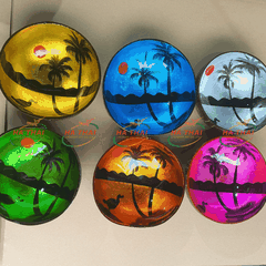 Wholesale lacquer coconut bowl seascape and turtle (CB046)