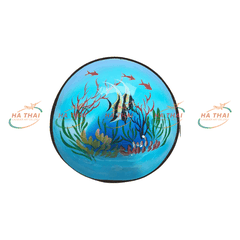 Handcrafted Lacquer Coconut Bowl With Tropical Fish Design (CB032)