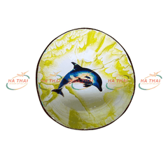 Wholesale Coconut Bowl With Dolphin On Multicolored Stone (CB043)