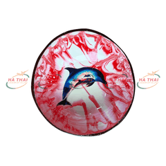 Wholesale Coconut Bowl With Dolphin On Multicolored Stone (CB043)