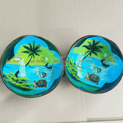 Wholesale lacquer coconut bowl seascape and turtle (CB046)