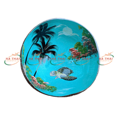 Wholesale lacquer coconut bowl seascape and turtle (CB046)