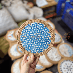 Large Coaster Decorated with Blue Round Polka Dots (MPC23)