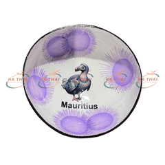 Mauritius Coconut Shell Bowl With Dodo Duck Painted On Purple Background (CB066)