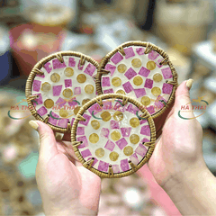Geometric Mother-of-Pearl Coaster With Yellow & Purple - HC11