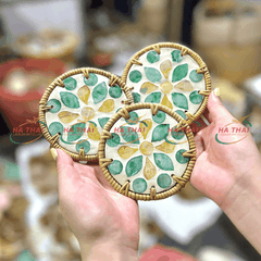 Green & Yellow Flower Mother-of-Pearl Coaster - HC13