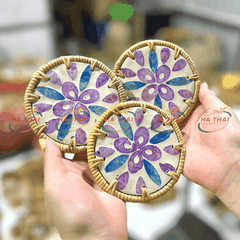 Blue & Purple Flower Mother-of-Pearl Coaster - HC14