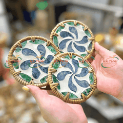 Mother-of-Pearl Coaster with Ocean Flower Design - HC05