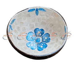 Elegant Blue Flower Pearl Inlay Coconut Bowl - MCB03