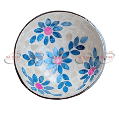 Blue Bloom Pearl Inlay Coconut Bowl - MCB09