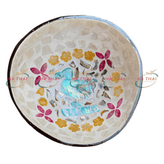 Dodo Bird & Colorful Flower Inlaid Coconut Bowl - MCB10