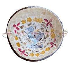 Mauritius Mother-of-Pearl Inlay Coconut Bowl – Dodo Bird & Colorful Floral Motif (MCB19)