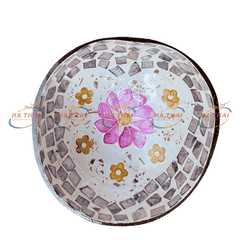Mother-of-Pearl Coconut Bowl – Pink Lotus & Golden Flowers (MCB20)