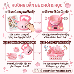 Đồ chơi nhà bếp Labubu hồng 23 món bếp có đèn âm thanh S20-16 PeeKaPaw Toys