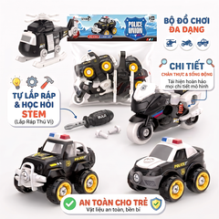 Túi 4 xe cảnh sát chạy đà trớn vặn ốc vít LY076 PeeKaPaw Toys