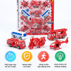Vỉ 12 xe máy bay cứu hỏa kéo lui kèm phụ kiện giao thông BQ-100 PeeKaPaw Toys