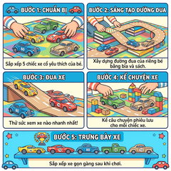 Hộp 5 chiếc xe cổ mô hình mini nhiều mẫu cho bé sưu tầm PeeKaPaw Toys