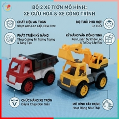 Hộp 2 Xe Công Trình Trớn Xe Ben Xe Cẩu Đồ Chơi Cho Bé 090-85 PeeKaPaw Toys